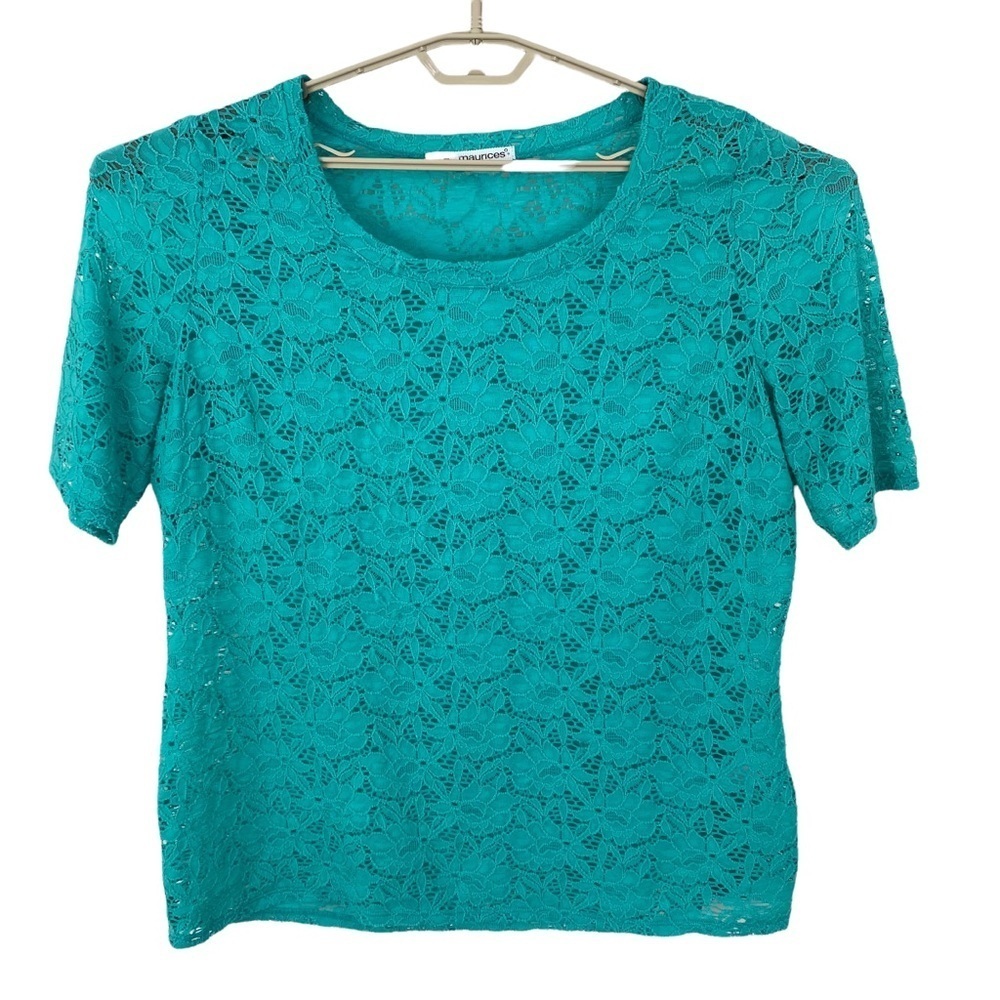 Maurices Top Size 1X Lace Tee Teal Green Shirt Business Work Event Casual